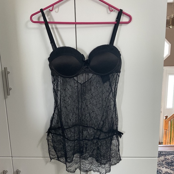Blush Black negligé With Lace Bodice Size M - Picture 1 of 7